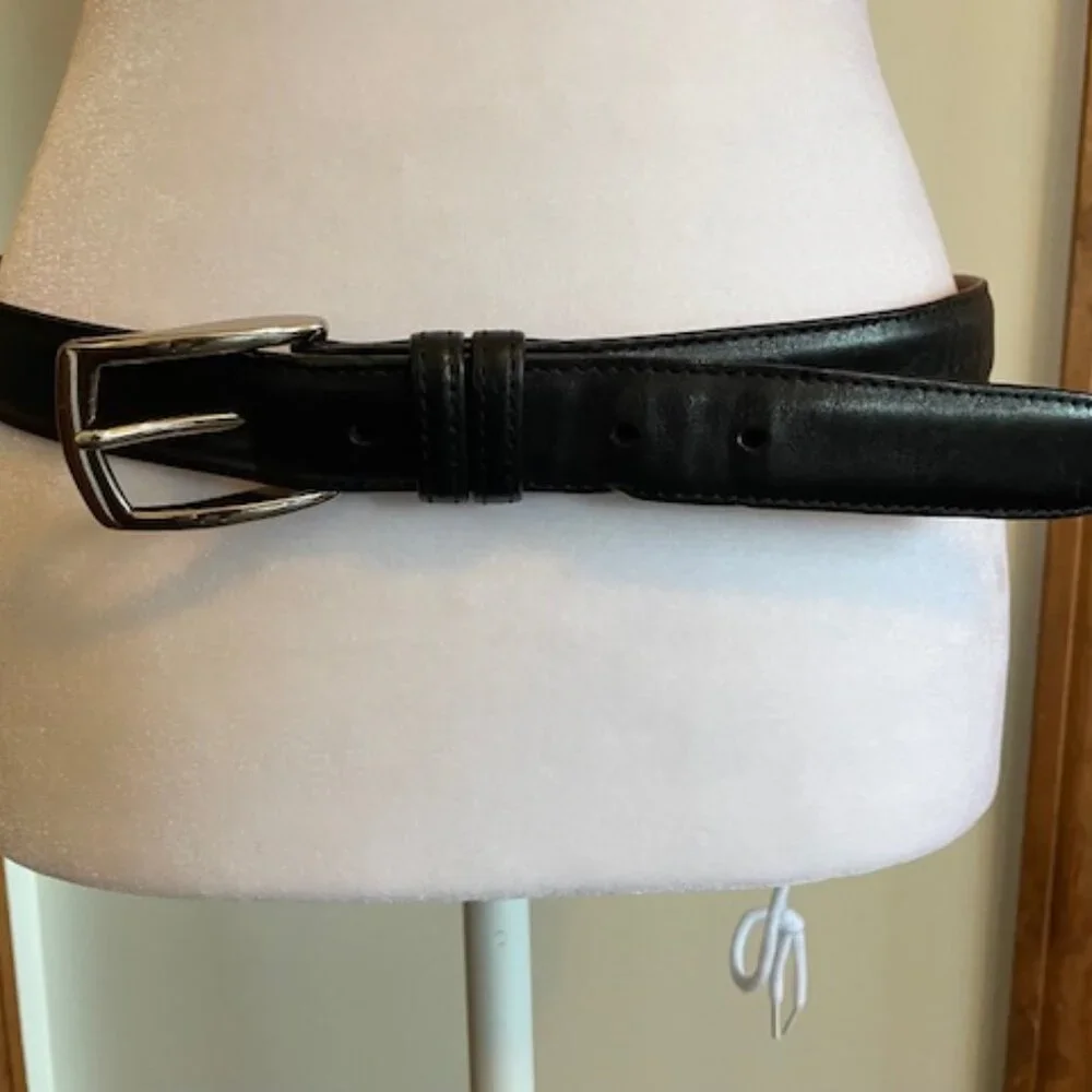J. HILBURN Leather Black Belt Silver Hardware Genuine Italian Calfskin 42